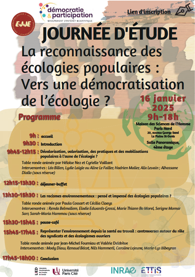 Affiche de la journée d'étude "La reconnaissance des écologies populaires"