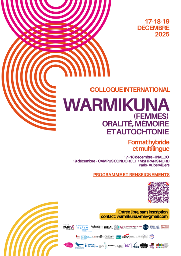 Affiche du colloque international Warmikuna (Femmes). Oralité, mémoire et autochtonie