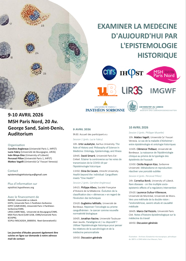Affiche du colloque "Examiner la médecine d'aujourd'hui par l'épistémologie historique"