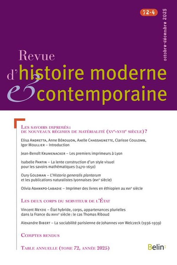 Revue d'histoire moderne & contemporaine | Les savoirs imprimés